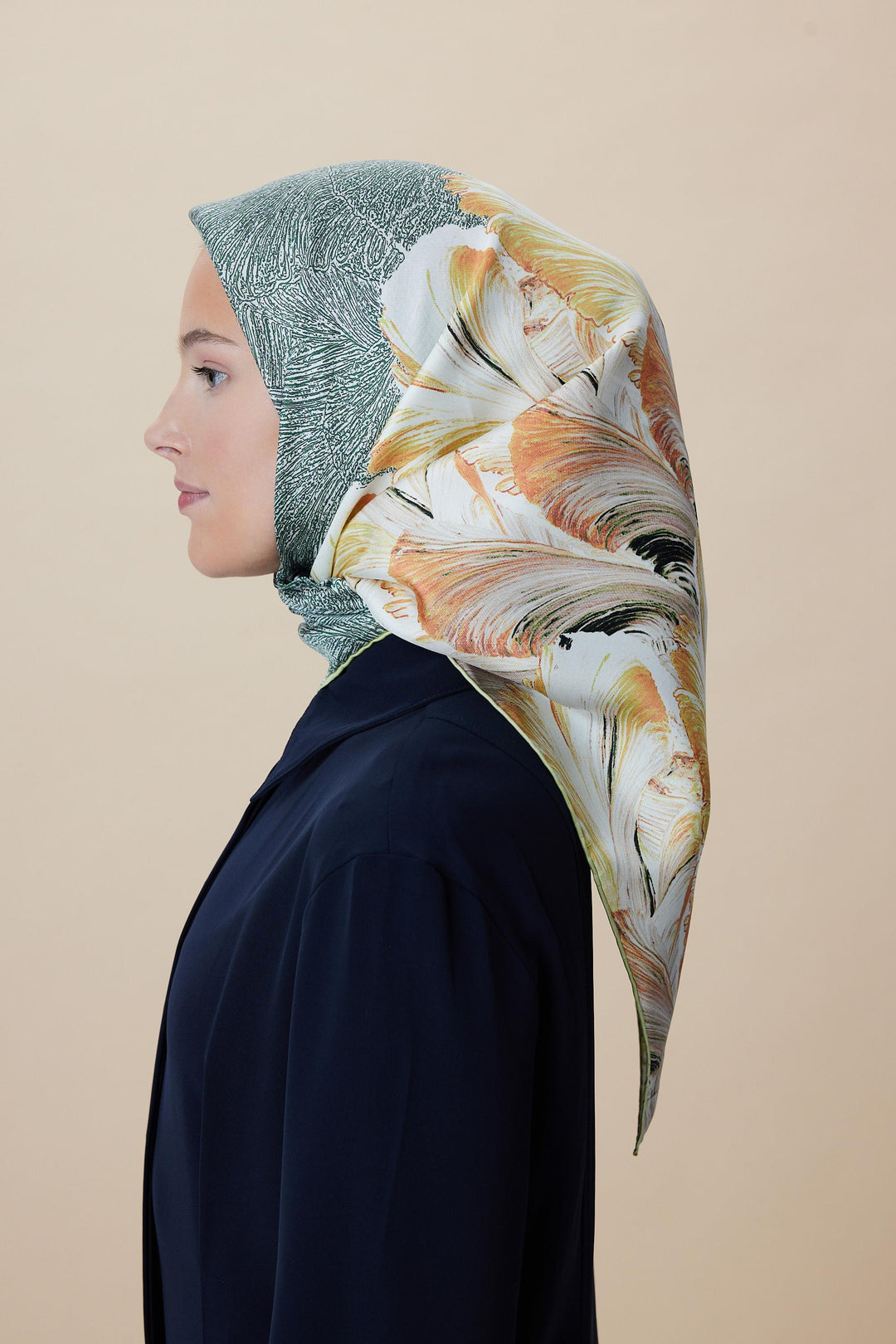 LUNA TİVİL İPEK EŞARP 90*90 CM - YEŞİL - Görsel 5