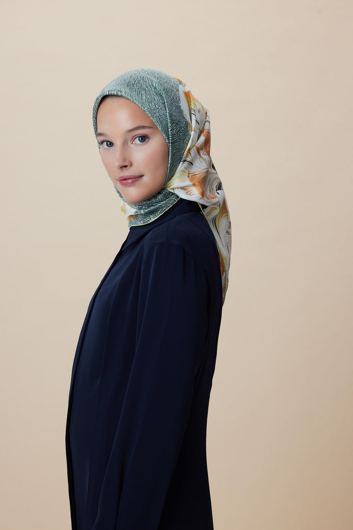 LUNA TİVİL İPEK EŞARP 90*90 CM - YEŞİL - Görsel 3