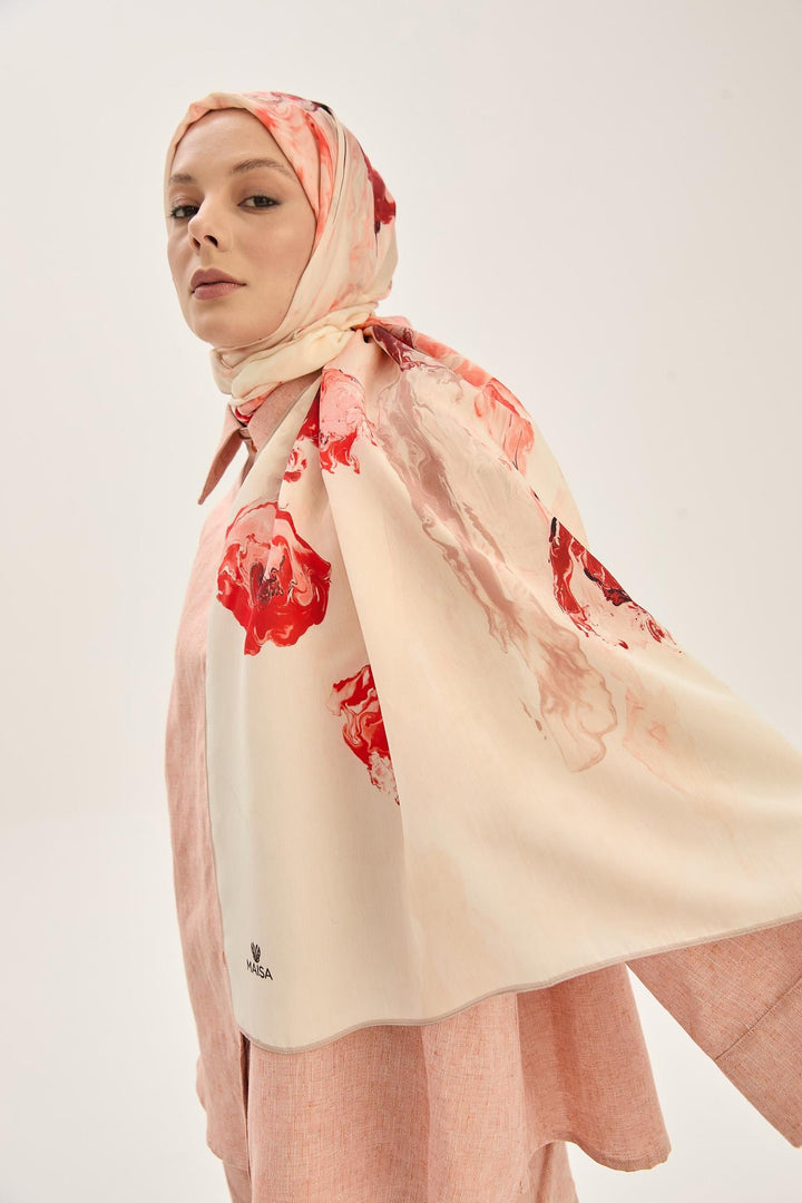 İRİS FLOŞ VİSKON 70*190CM ŞAL - KIRMIZI - Görsel 1