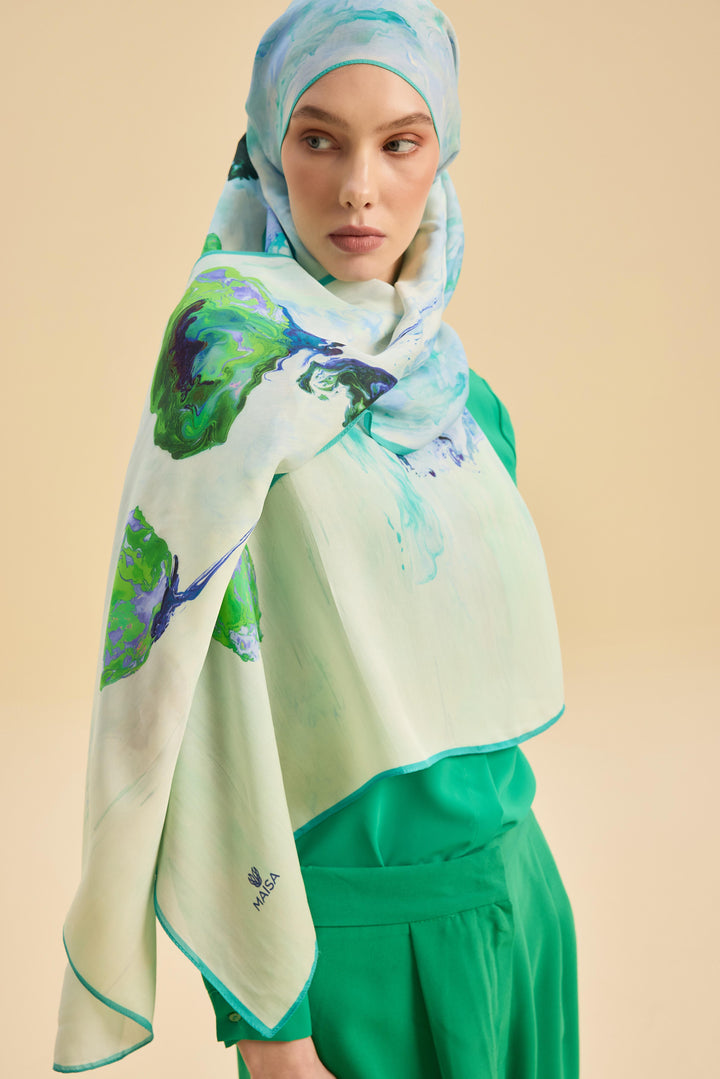 İRİS FLOŞ VİSKON 70*190CM ŞAL - YEŞİL - Görsel 1