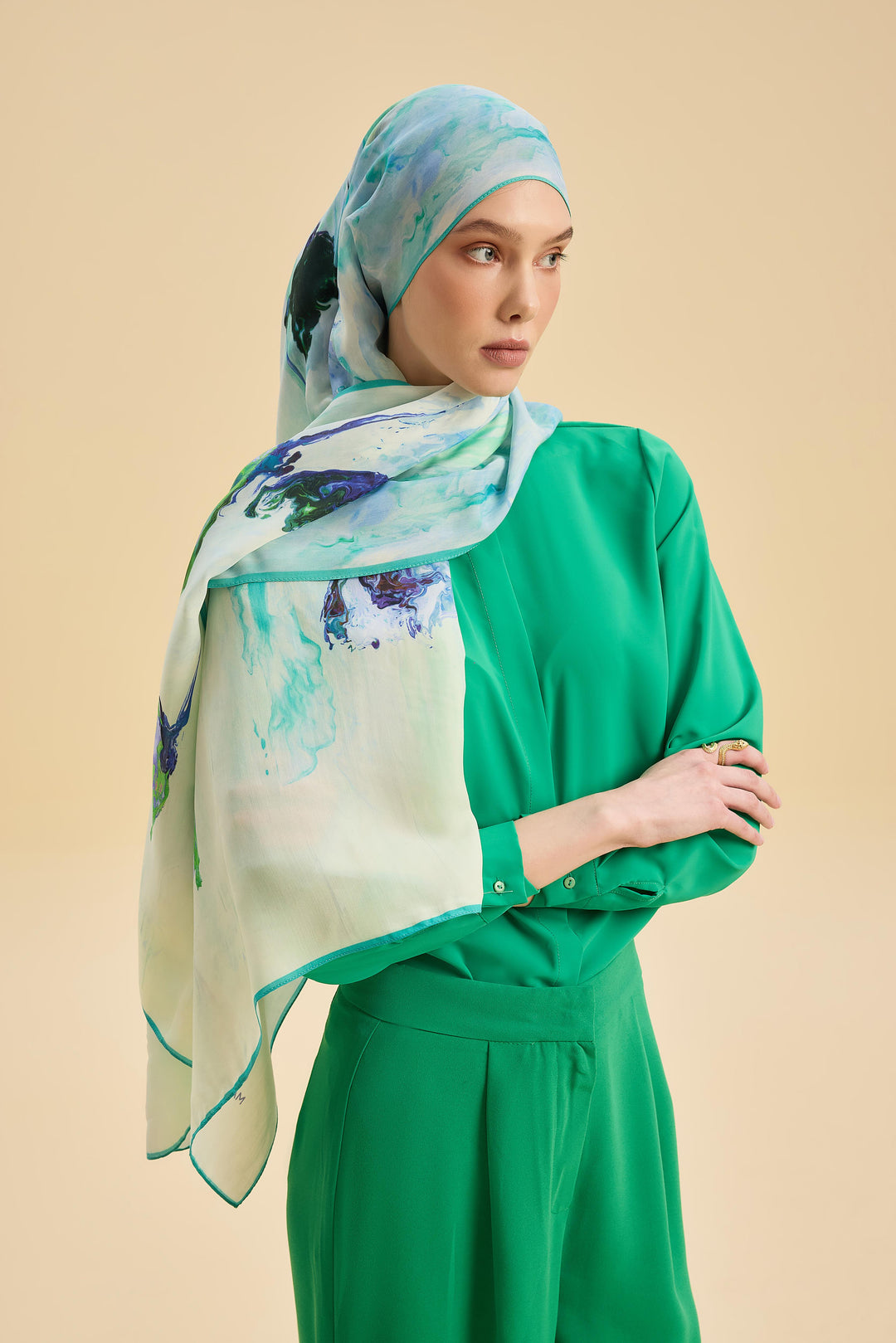 İRİS FLOŞ VİSKON 70*190CM ŞAL - YEŞİL - Görsel 2
