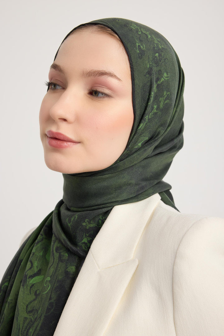 GÖKNAR PAMUK İPEK ŞAL 70*190 CM - KOYU YEŞİL - Görsel 2