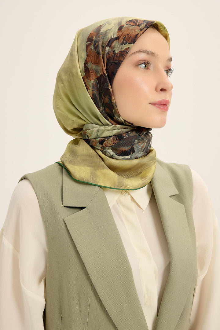 YONCA MULBERRY İPEK EŞARP 90*90 CM - YEŞİL - Görsel 1