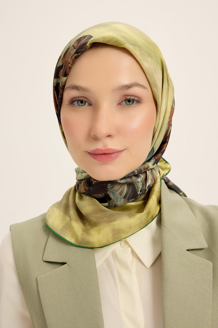 YONCA MULBERRY İPEK EŞARP 90*90 CM - YEŞİL - Görsel 2