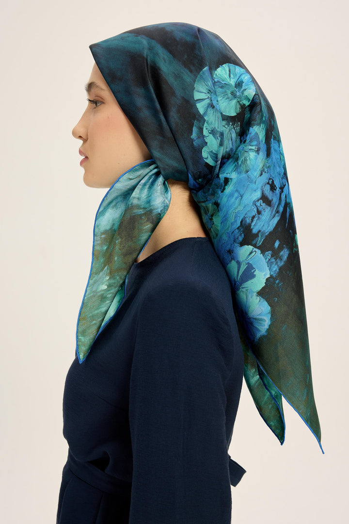 YONCA MULBERRY İPEK EŞARP 90*90 CM - LACİVERT - Görsel 3