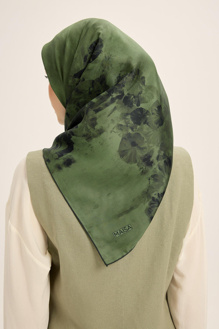 YONCA MULBERRY İPEK EŞARP 90*90 CM - KOYU YEŞİL - Görsel 4