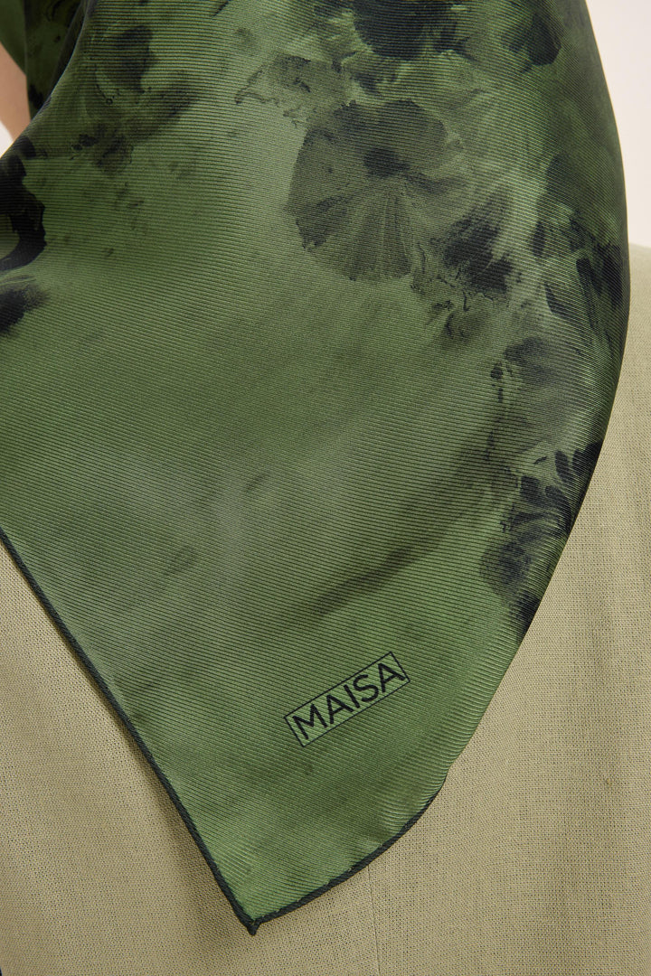 YONCA MULBERRY İPEK EŞARP 90*90 CM - KOYU YEŞİL - Görsel 5