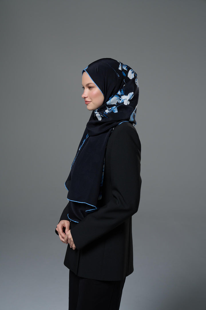 RİŞE KREP İPEK ŞAL 70*190 – LACİVERT - Görsel 3
