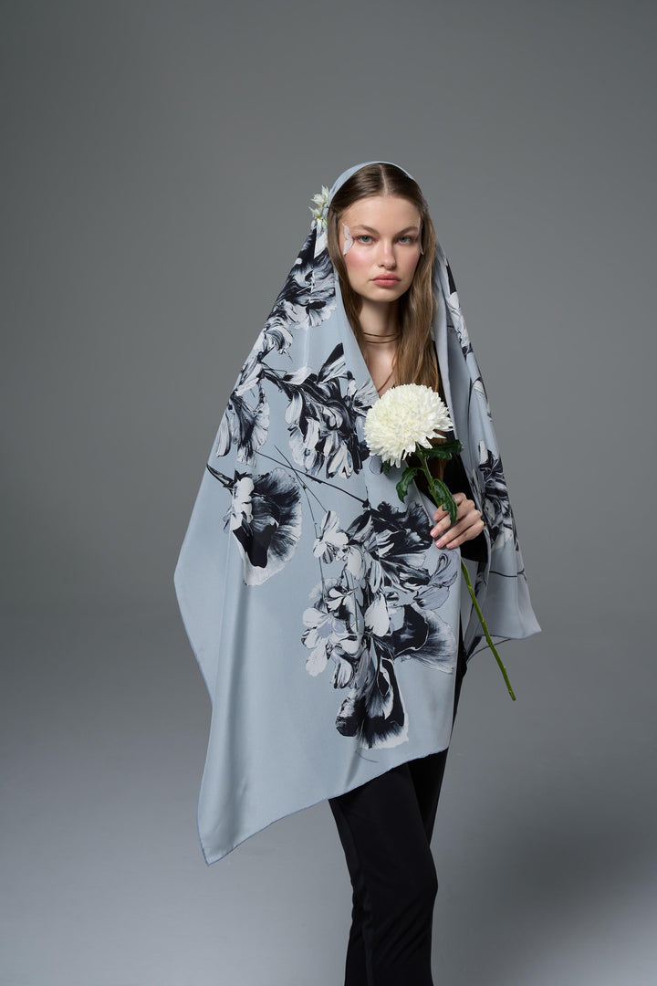 RİŞE KREP İPEK ŞAL 70*190 – GRİ - Görsel 5