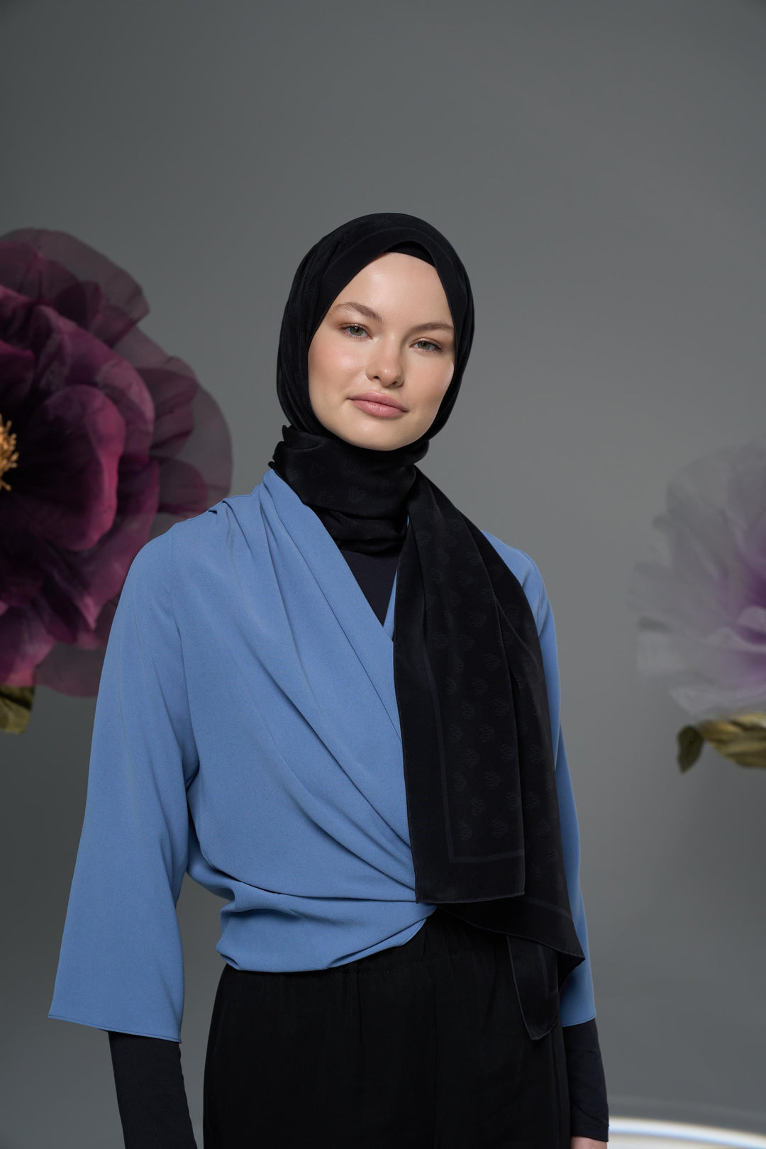BİRCE KREP İPEK ŞAL 70*190 – SİYAH - Görsel 5