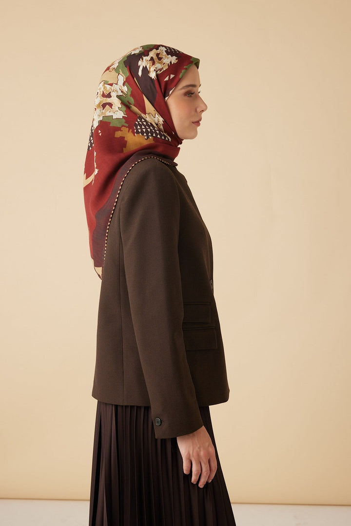 REHA YÜN ÜÇGEN ŞAL 140*140/2 CM - BORDO - Görsel 5