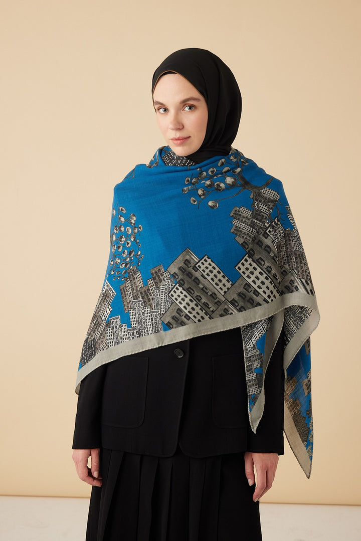 HAYAT YÜN ÜÇGEN ŞAL 140*140/2 CM - MAVİ - Görsel 1