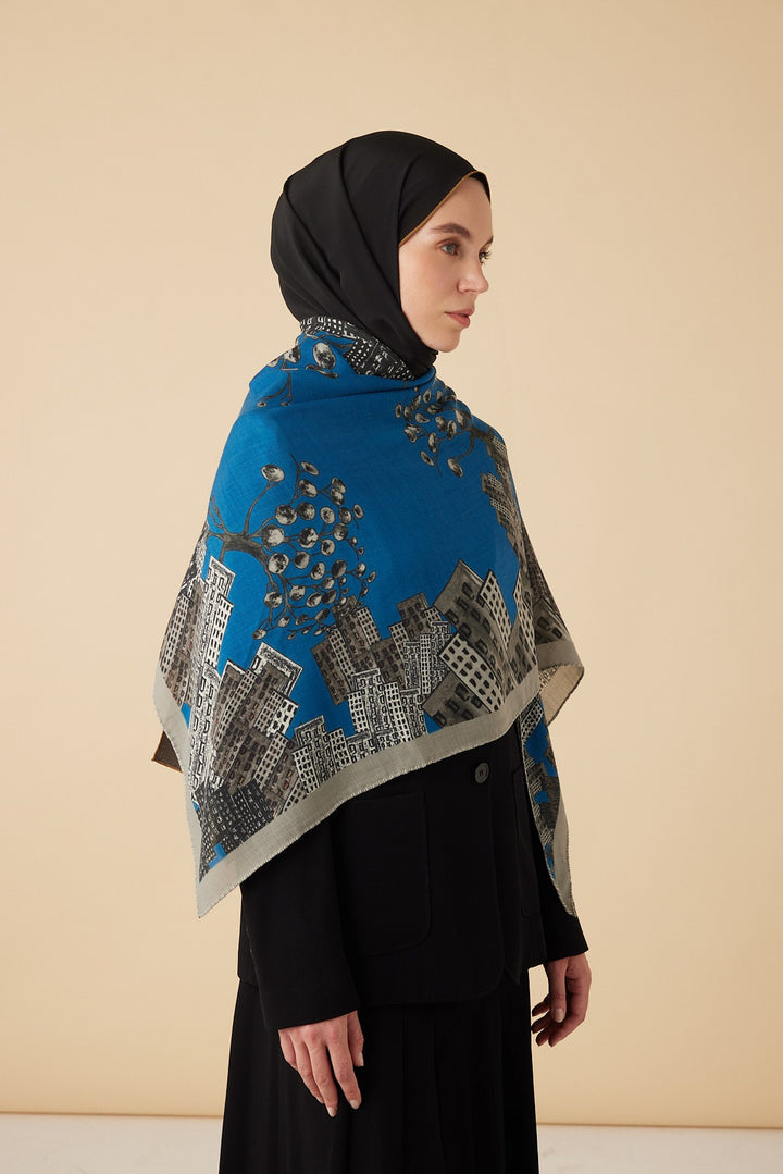 HAYAT YÜN ÜÇGEN ŞAL 140*140/2 CM - MAVİ - Görsel 4