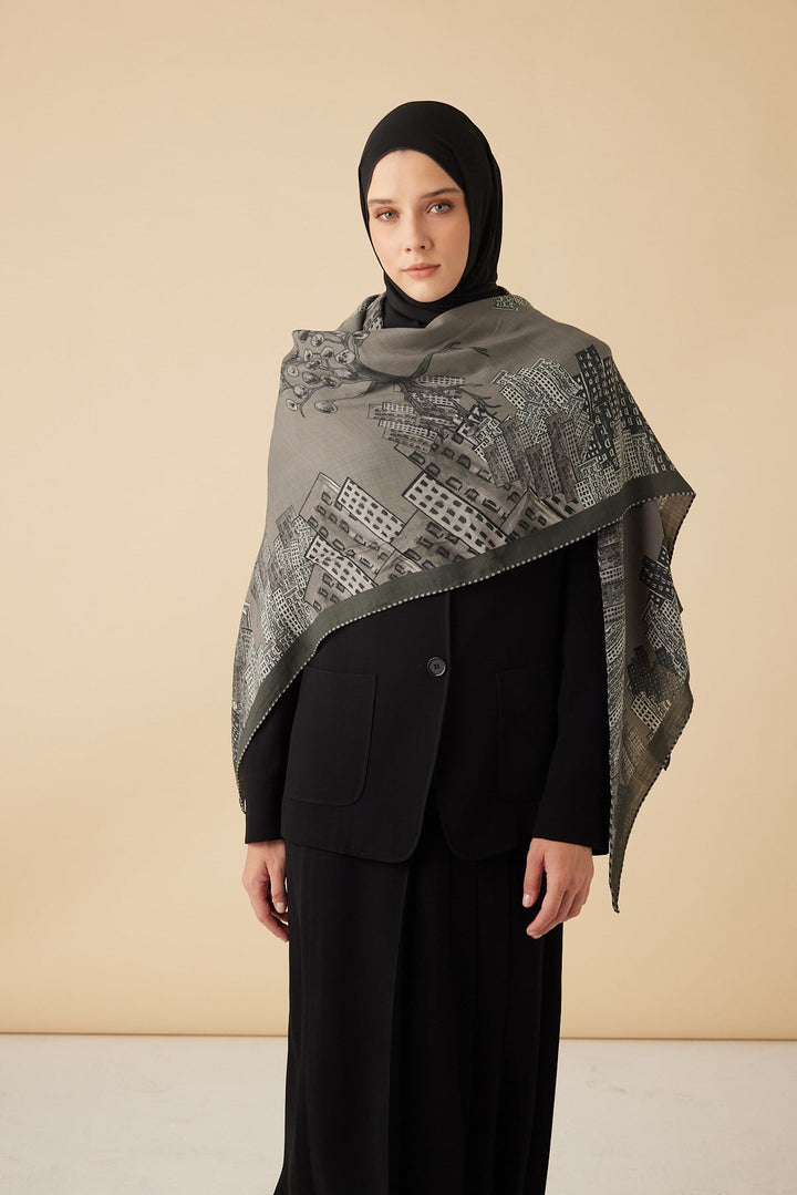 HAYAT YÜN ÜÇGEN ŞAL 140*140/2 CM - GRİ - Görsel 5