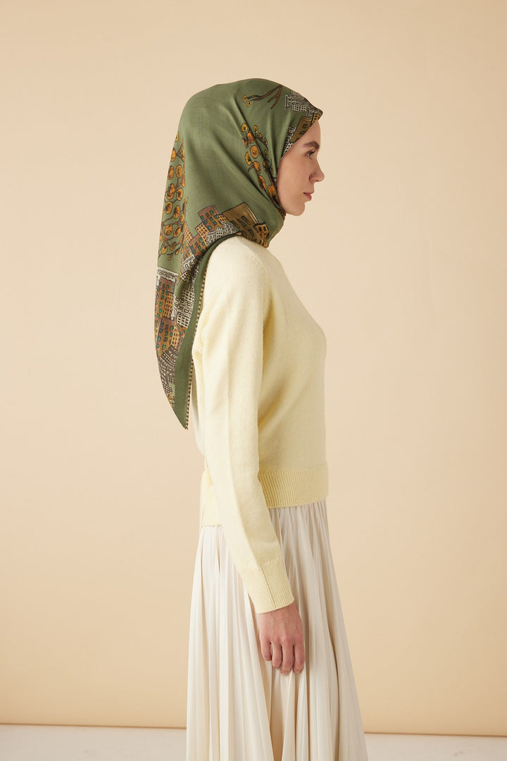 HAYAT YÜN ÜÇGEN ŞAL 140*140/2 CM - HAKİ - Görsel 5