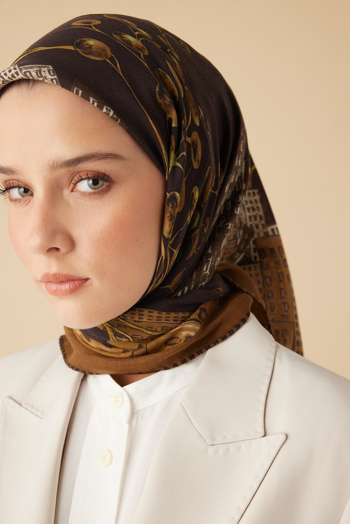 HAYAT YÜN ÜÇGEN ŞAL 140*140/2 CM - KAHVERENGİ - Görsel 6
