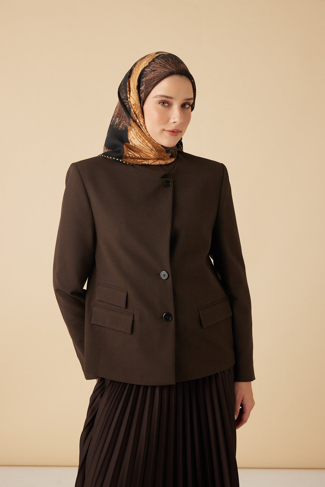 GİNKO YÜN ÜÇGEN ŞAL 140*140/2 CM - ACI KAHVE - Görsel 3