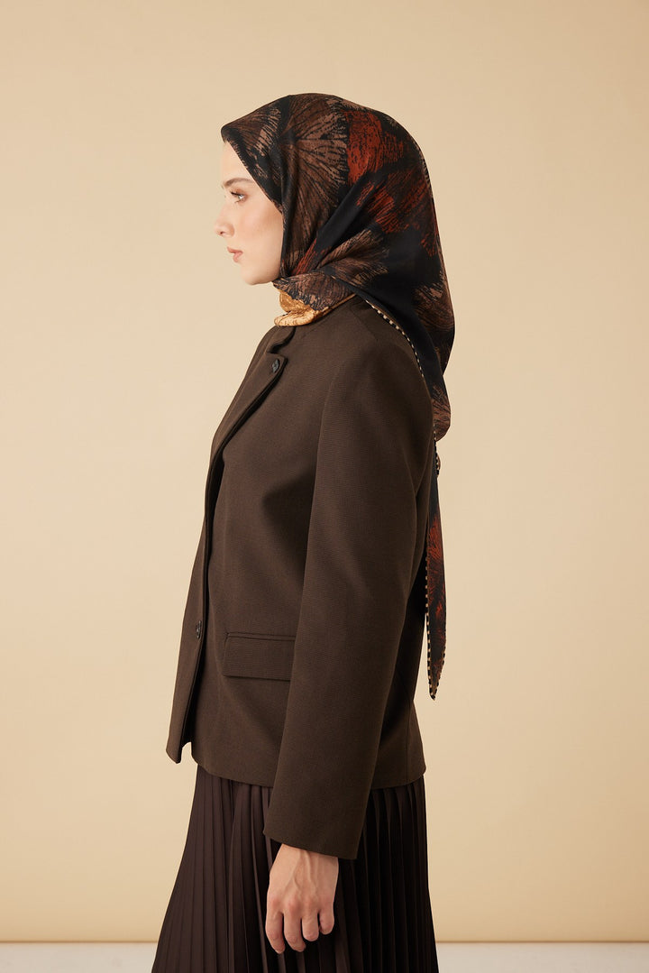 GİNKO YÜN ÜÇGEN ŞAL 140*140/2 CM - ACI KAHVE - Görsel 4