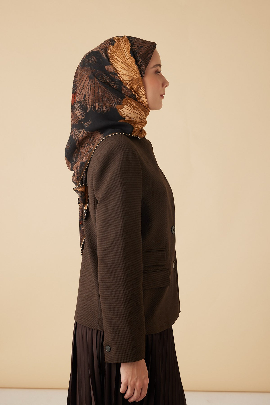GİNKO YÜN ÜÇGEN ŞAL 140*140/2 CM - ACI KAHVE - Görsel 5