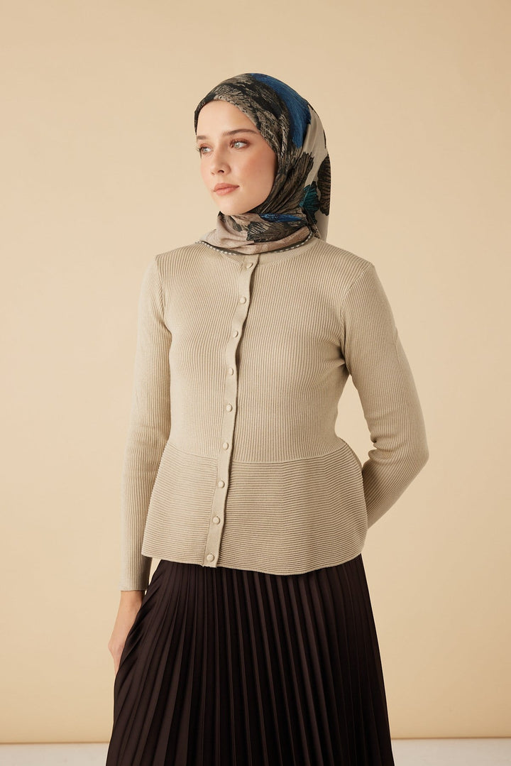 GİNKO YÜN ÜÇGEN ŞAL 140*140/2 CM - BEJ MAVİ - Görsel 2