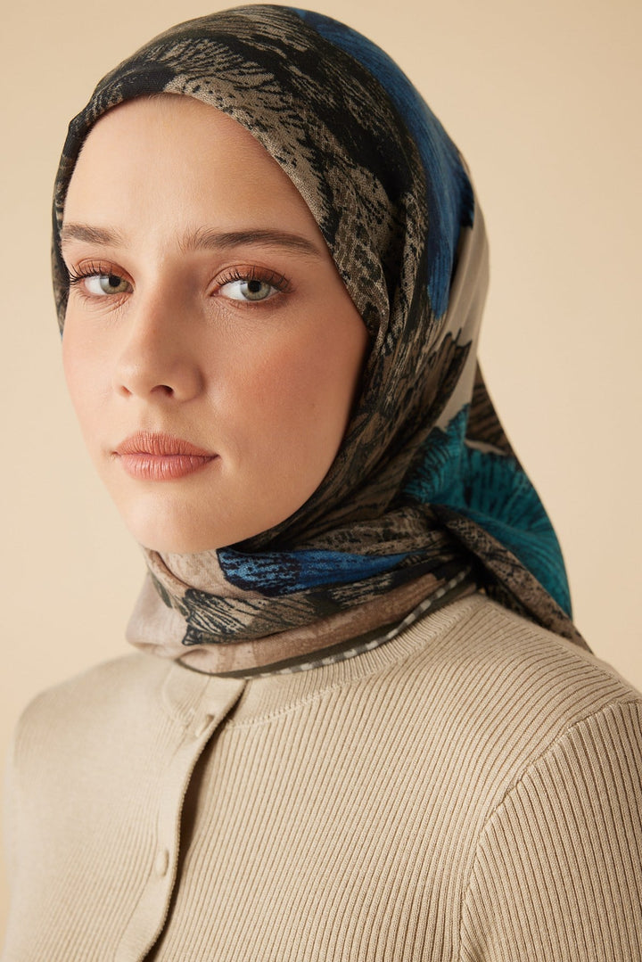 GİNKO YÜN ÜÇGEN ŞAL 140*140/2 CM - BEJ MAVİ - Görsel 6