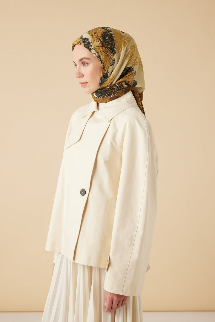 GİNKO YÜN ÜÇGEN ŞAL 140*140/2 CM - HARDAL - Görsel 2
