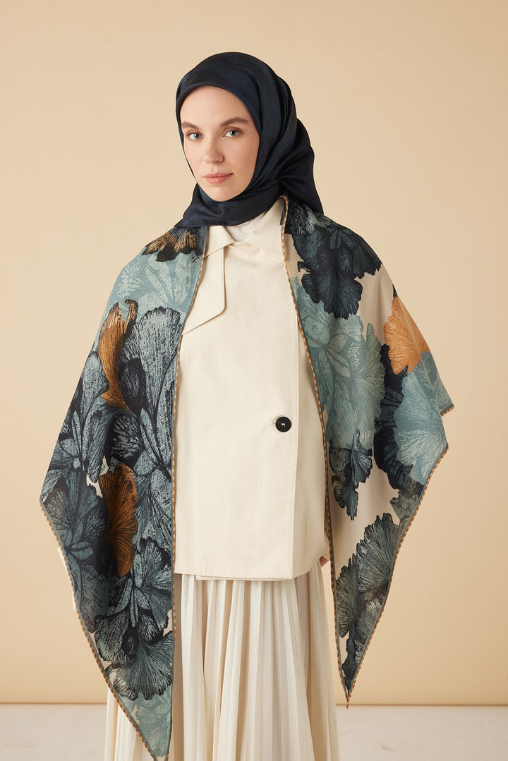 GİNKO YÜN ÜÇGEN ŞAL 140*140/2 CM - BUZ MAVİ - Görsel 2
