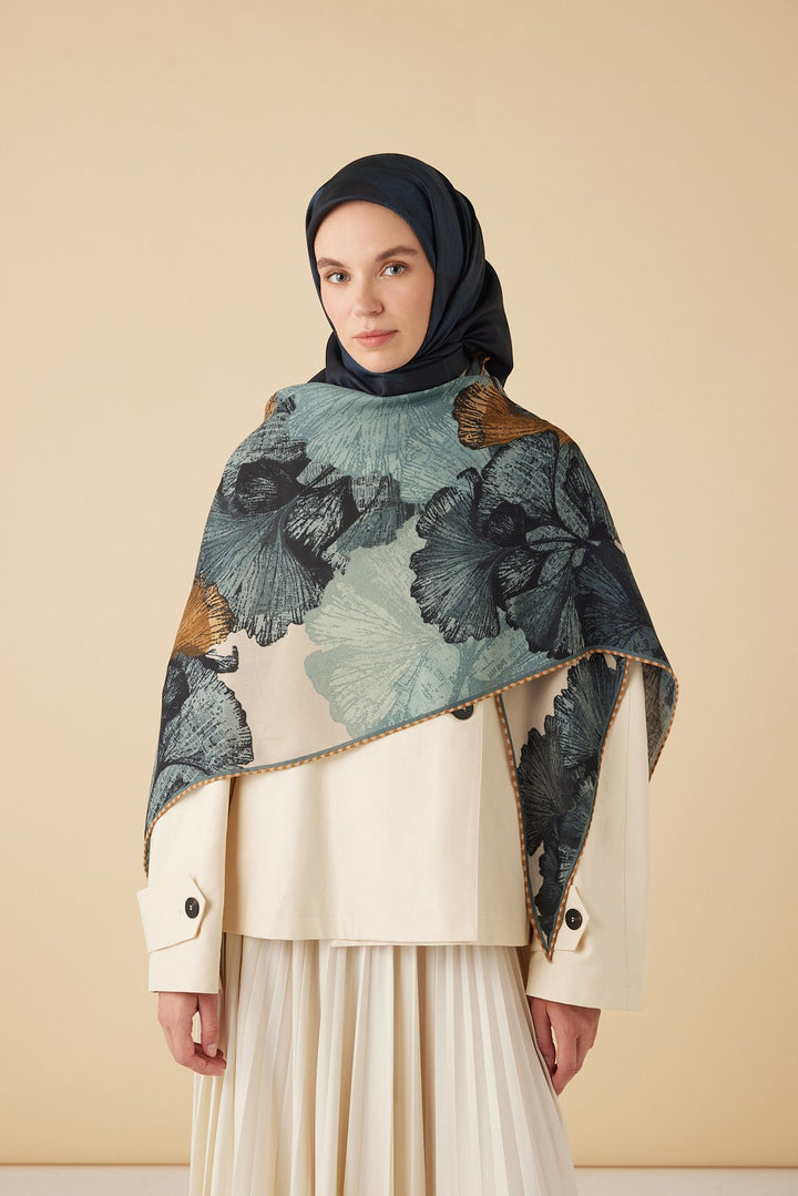 GİNKO YÜN ÜÇGEN ŞAL 140*140/2 CM - BUZ MAVİ - Görsel 3