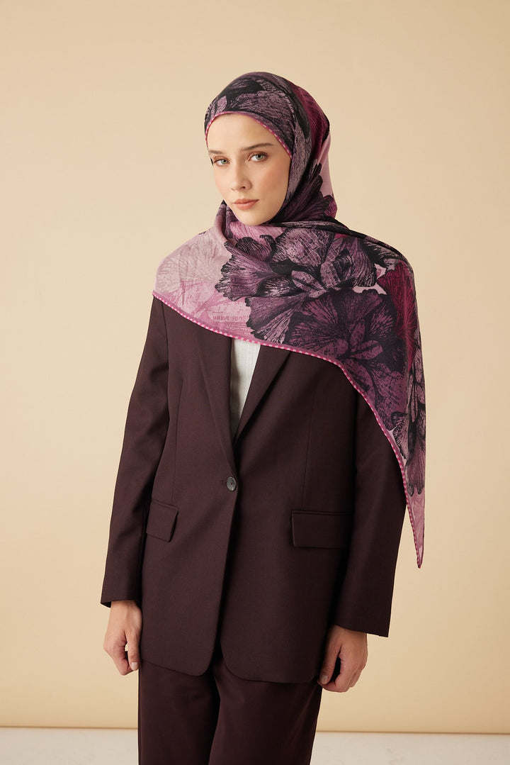 GİNKO YÜN ÜÇGEN ŞAL 140*140/2 CM - FUŞYA - Görsel 1