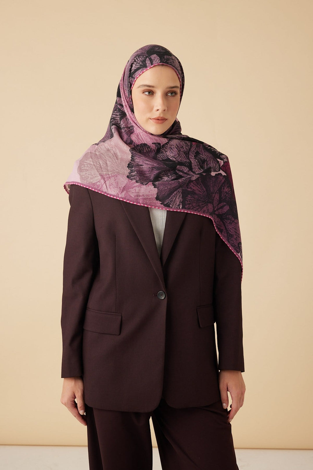 GİNKO YÜN ÜÇGEN ŞAL 140*140/2 CM - FUŞYA - Görsel 2