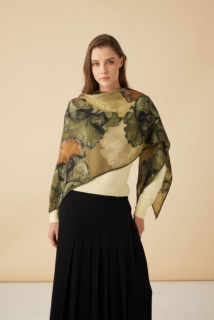 GİNKO YÜN ÜÇGEN ŞAL 140*140/2 CM - HAKİ - Görsel 1