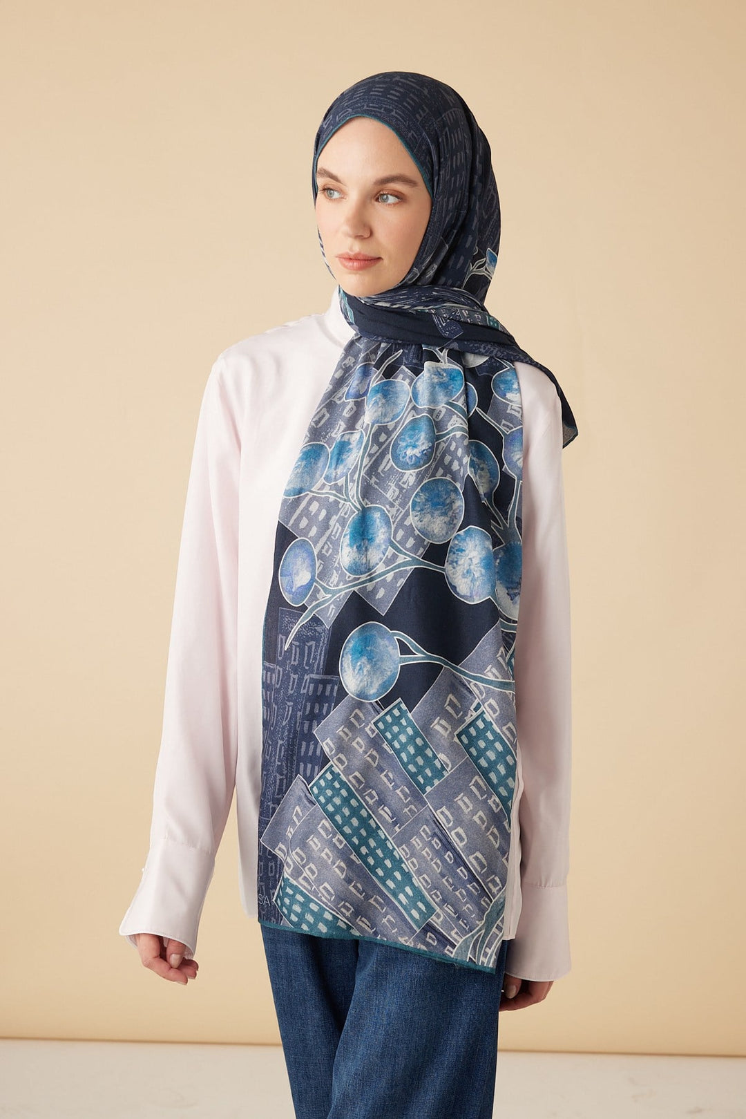 HAYAT YÜN İPEK KAŞMİR ŞAL 70*200 CM - MAVİ - Görsel 2