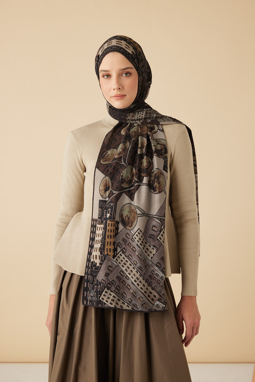 HAYAT YÜN İPEK KAŞMİR ŞAL 70*200 CM - KAHVERENGİ - Görsel 1