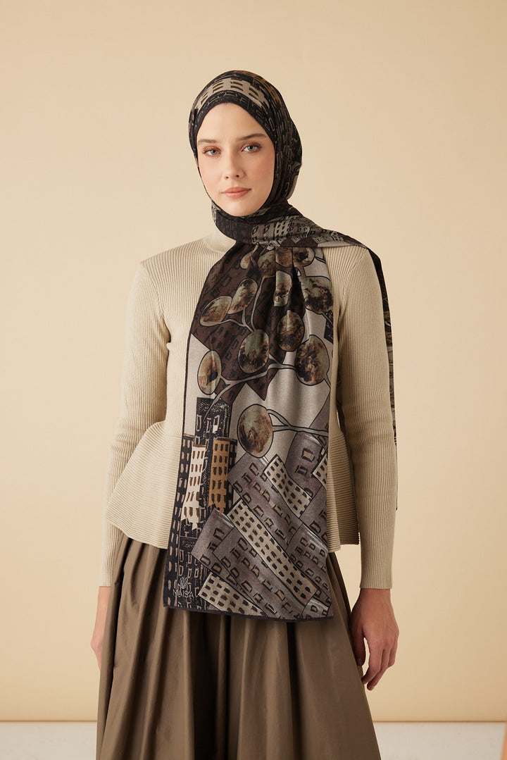 HAYAT YÜN İPEK KAŞMİR ŞAL 70*200 CM - KAHVERENGİ - Görsel 1
