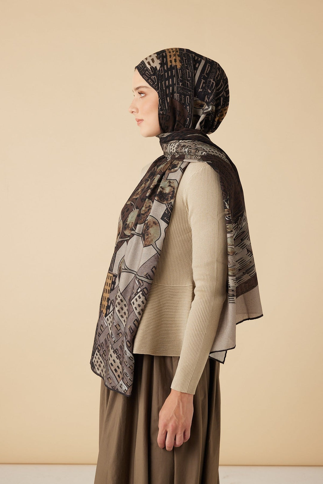 HAYAT YÜN İPEK KAŞMİR ŞAL 70*200 CM - KAHVERENGİ - Görsel 3