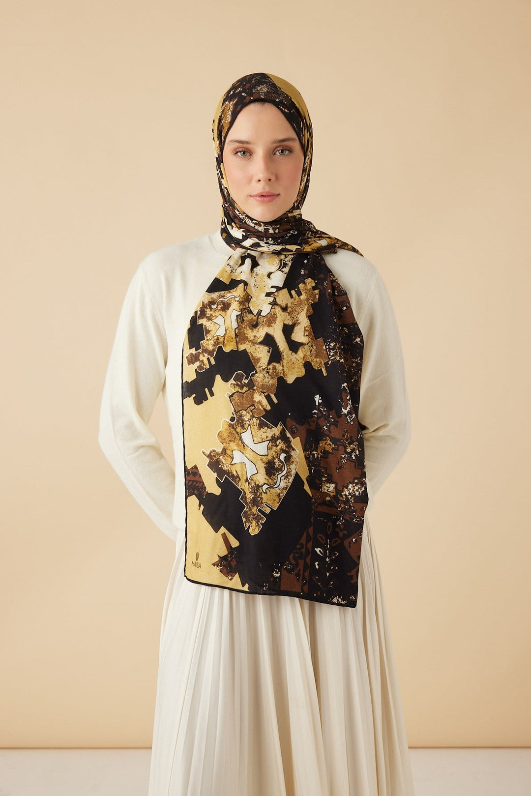 ELAN YÜN İPEK KAŞMİR ŞAL 70*200 CM - KAHVERENGİ - Görsel 1