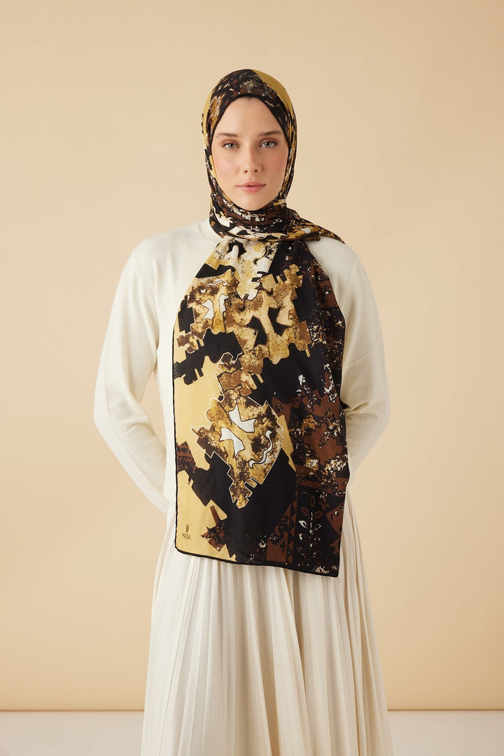 ELAN YÜN İPEK KAŞMİR ŞAL 70*200 CM - KAHVERENGİ - Görsel 1