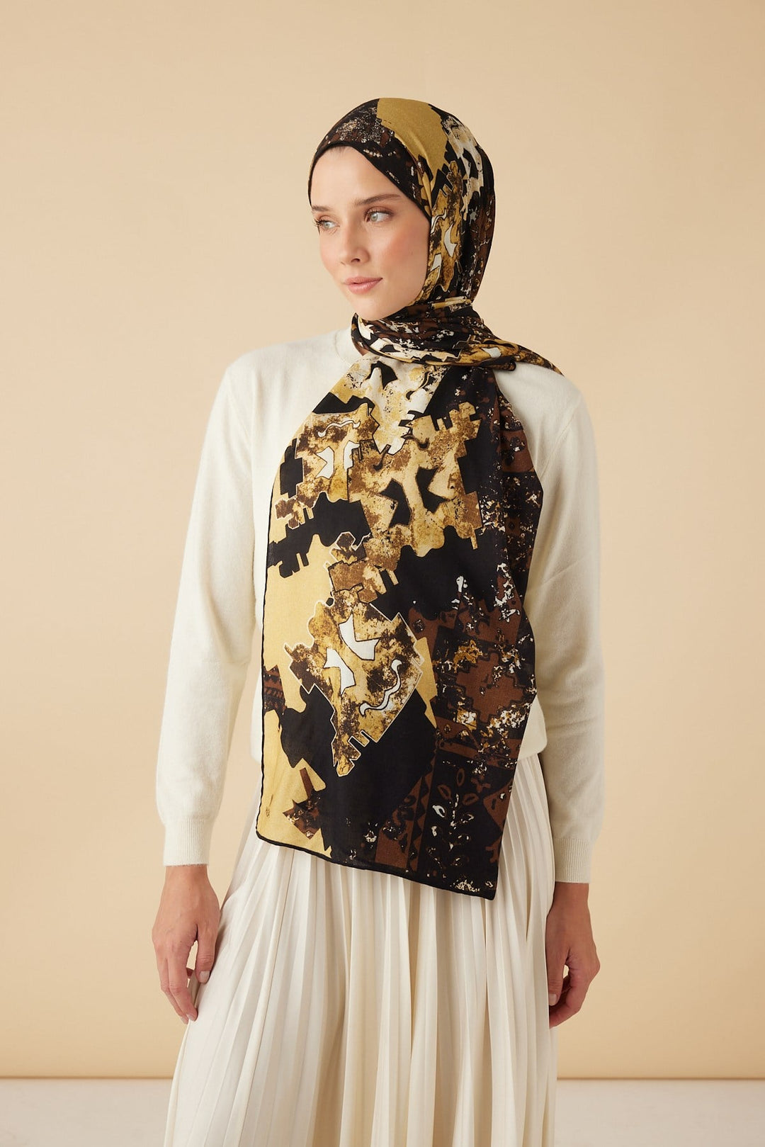 ELAN YÜN İPEK KAŞMİR ŞAL 70*200 CM - KAHVERENGİ - Görsel 4