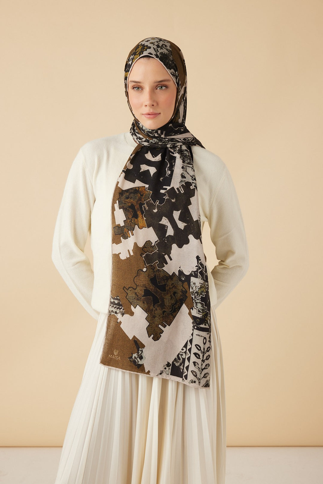 ELAN YÜN İPEK KAŞMİR ŞAL 70*200 CM - HARDAL - Görsel 1