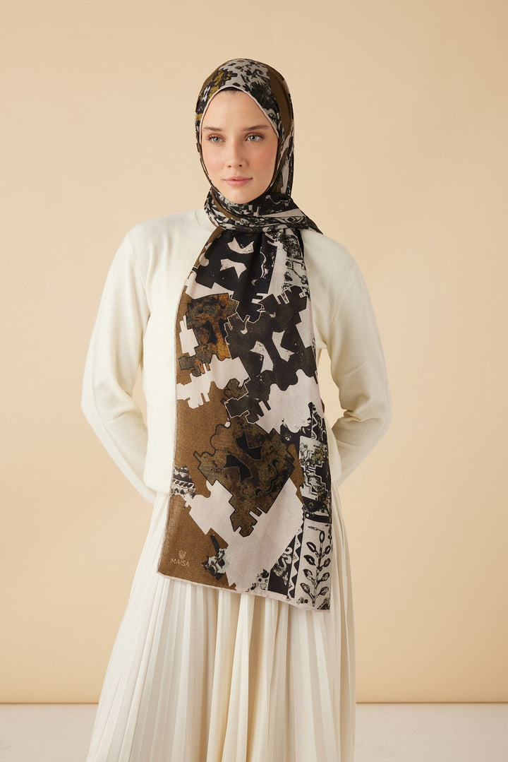 ELAN YÜN İPEK KAŞMİR ŞAL 70*200 CM - HARDAL - Görsel 1