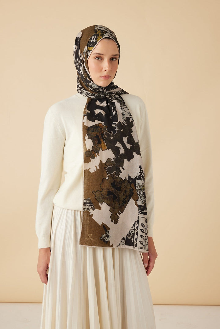 ELAN YÜN İPEK KAŞMİR ŞAL 70*200 CM - HARDAL - Görsel 3