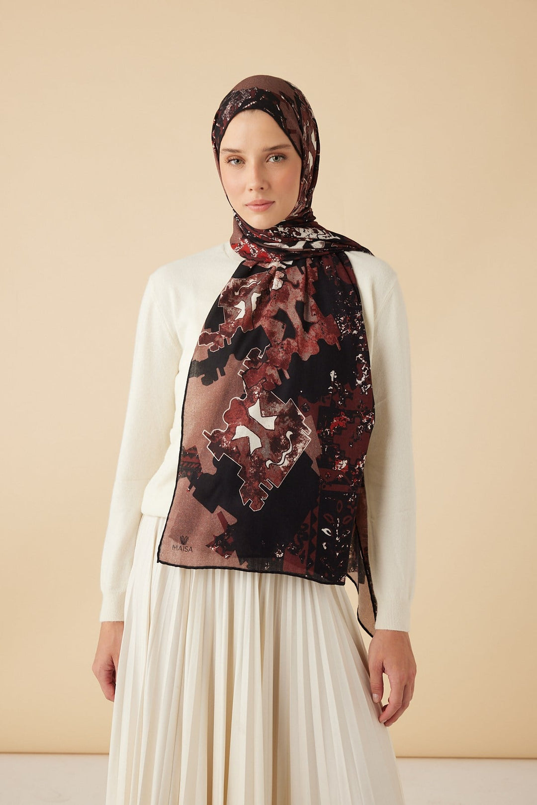 ELAN YÜN İPEK KAŞMİR ŞAL 70*200 CM - BORDO - Görsel 1