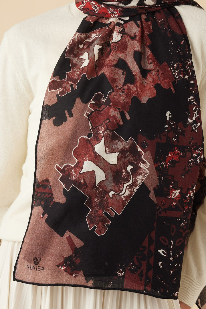 ELAN YÜN İPEK KAŞMİR ŞAL 70*200 CM - BORDO - Görsel 3