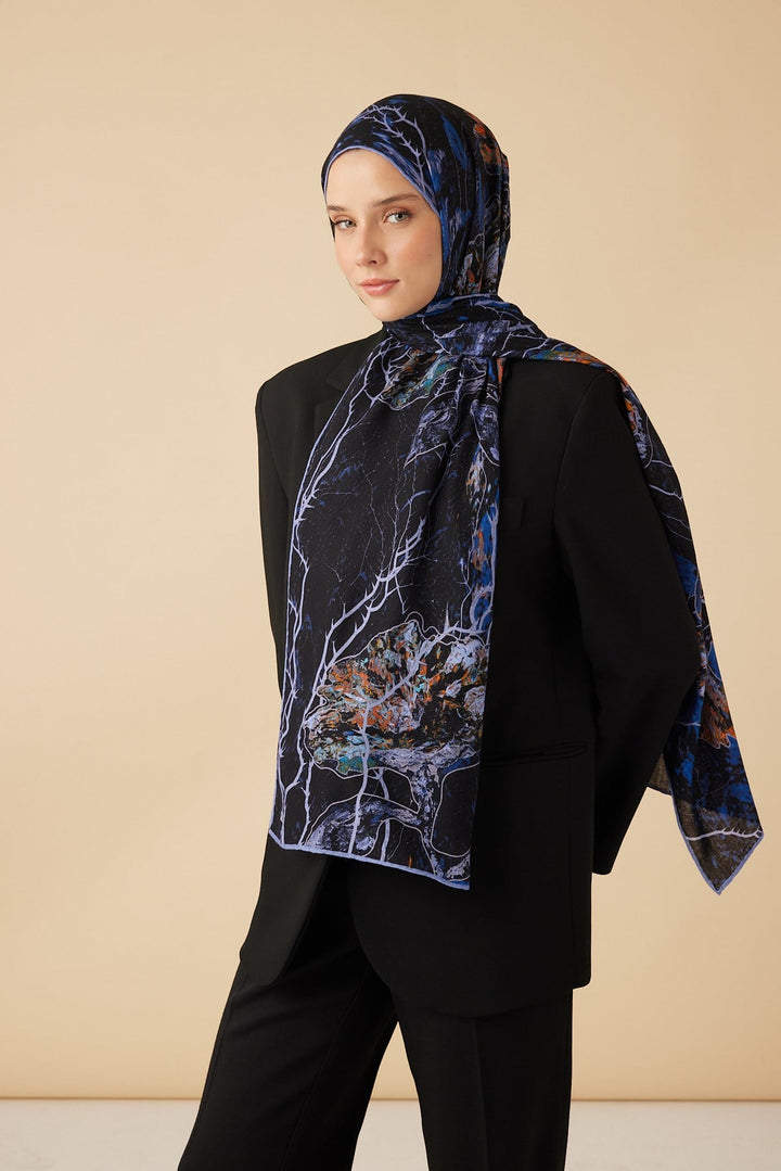 VUSLAT YÜN İPEK KAŞMİR ŞAL 70*200 CM - LACİVERT - Görsel 1