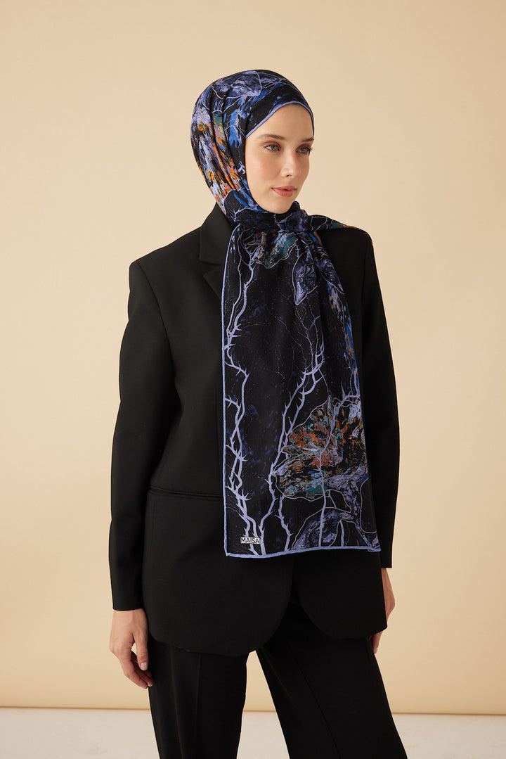 VUSLAT YÜN İPEK KAŞMİR ŞAL 70*200 CM - LACİVERT - Görsel 2