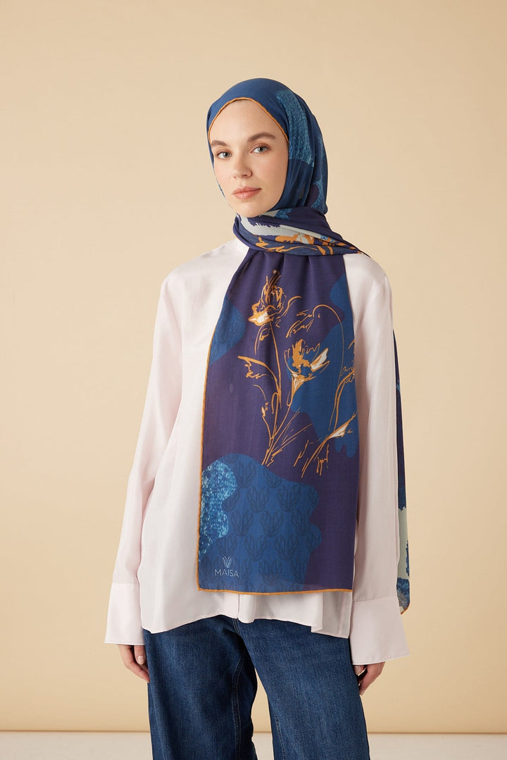 SİMAY YÜN MODAL ŞAL 70*200 CM - MAVİ - Görsel 1