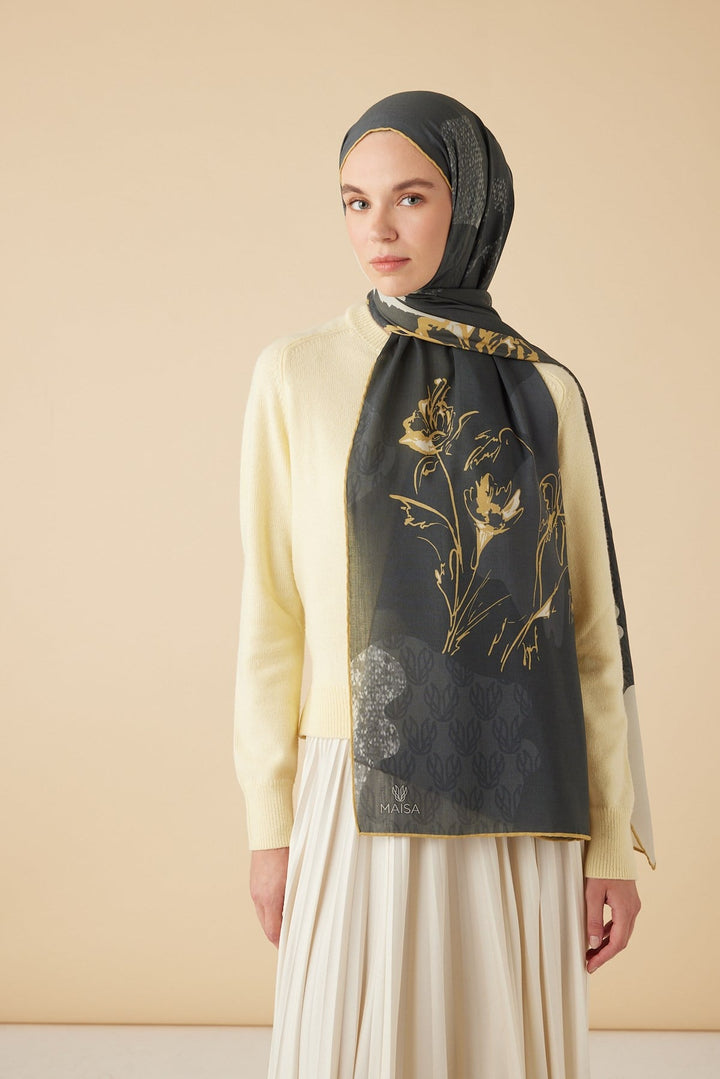 SİMAY YÜN MODAL ŞAL 70*200 CM - SİYAH - Görsel 4