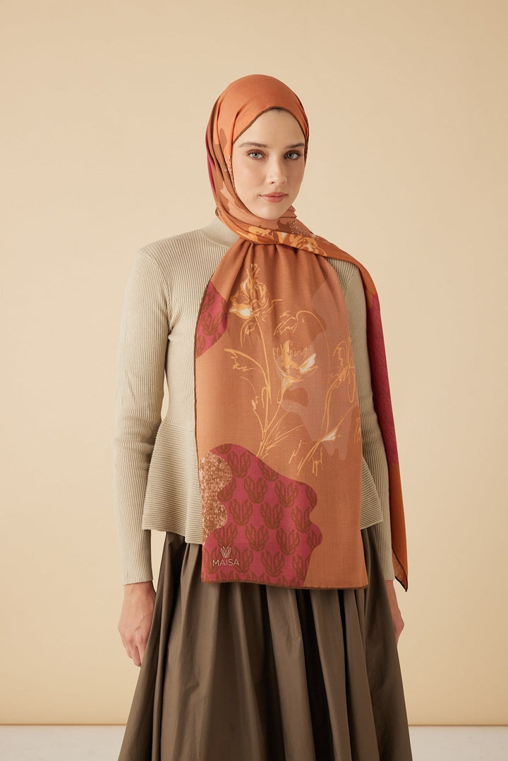 SİMAY YÜN MODAL ŞAL 70*200 CM - TURUNCU - Görsel 3