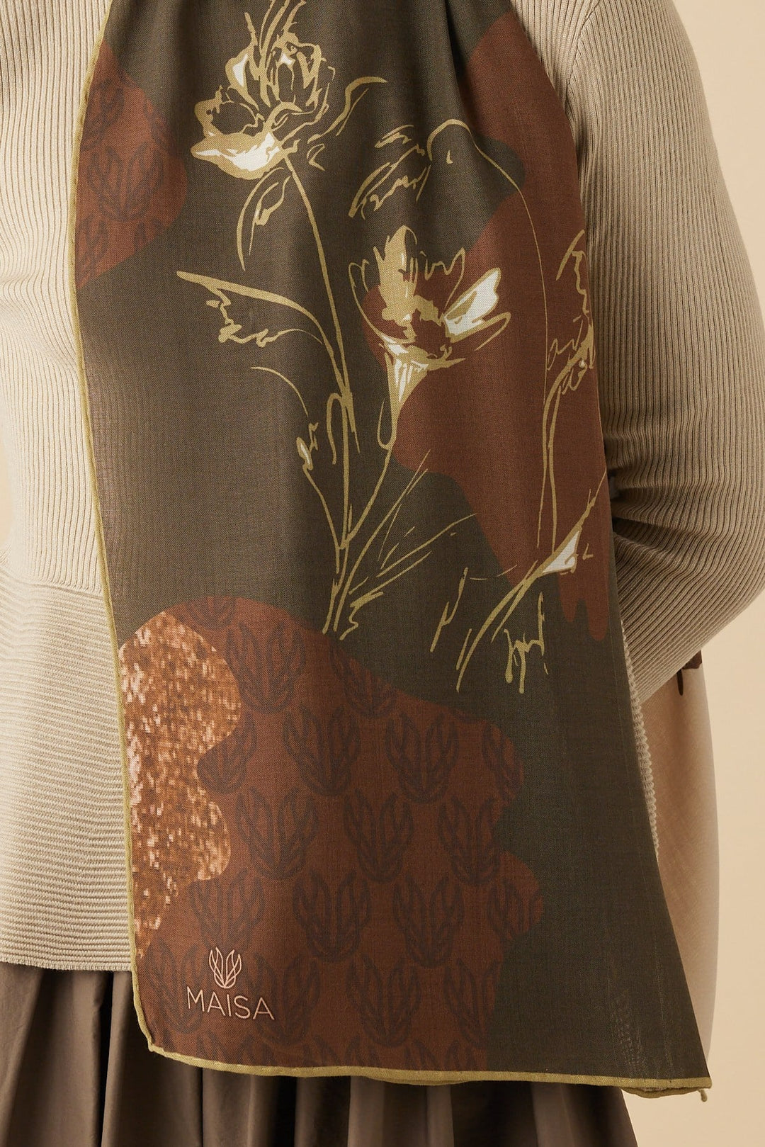 SİMAY YÜN MODAL ŞAL 70*200 CM - KAHVERENGİ - Görsel 2