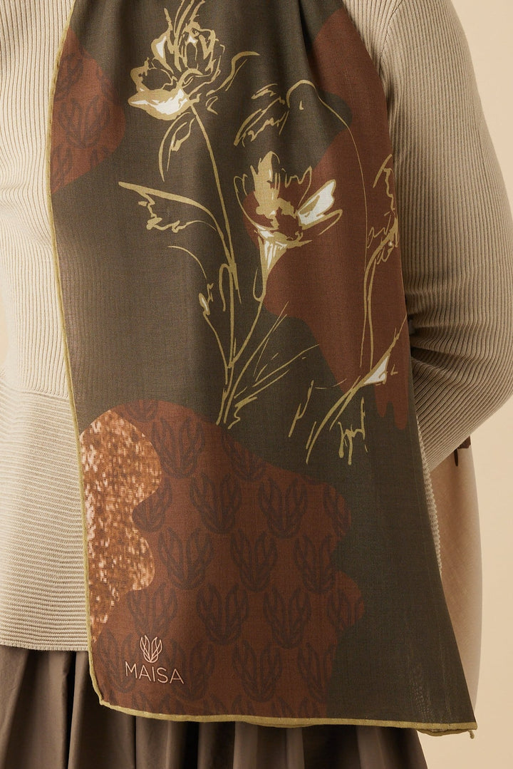 SİMAY YÜN MODAL ŞAL 70*200 CM - KAHVERENGİ - Görsel 2